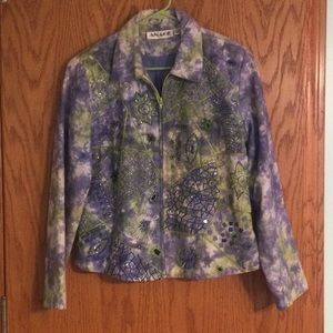 ANAGE Tye Dye Fully Lined Jacket Embroidery, Sequins and Beads Zipper Closure
